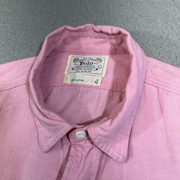 VINTAGE Polo Ralph Lauren Shirt Men Large Pink Double Dual Pocket USA Made Ivy - Picture 7 of 13
